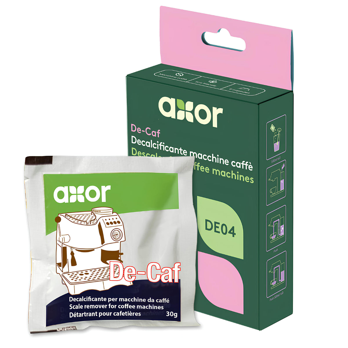 AXOR De-Caf Dekalcifikator 4x30g Sredstva za Čišćenje Kafe Aparata